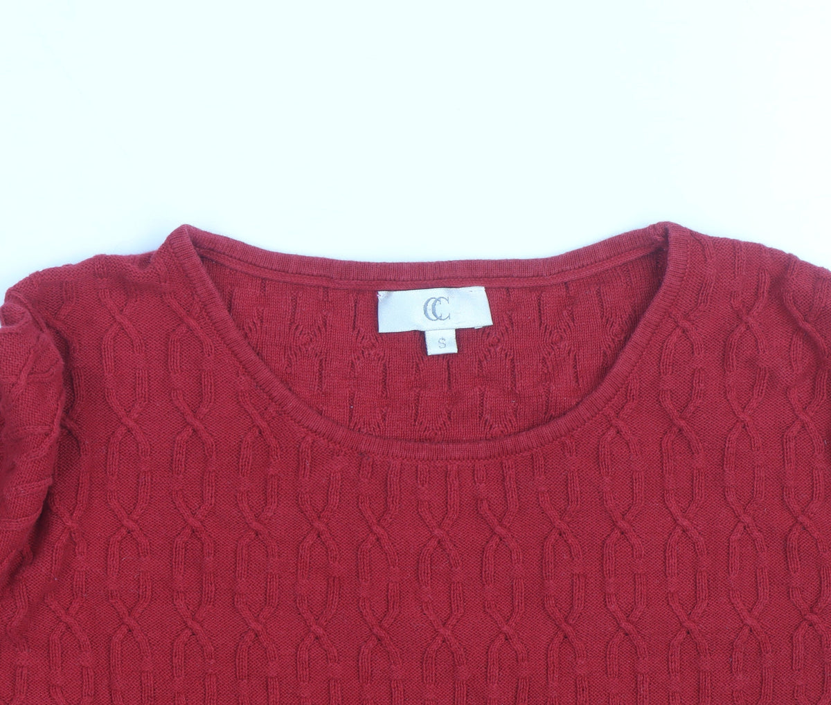 CC Red Cable-Knit Crew Neck Men's S Pullover Jumper