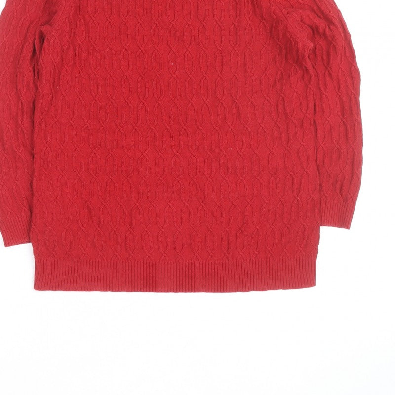 CC Red Cable-Knit Crew Neck Men's S Pullover Jumper