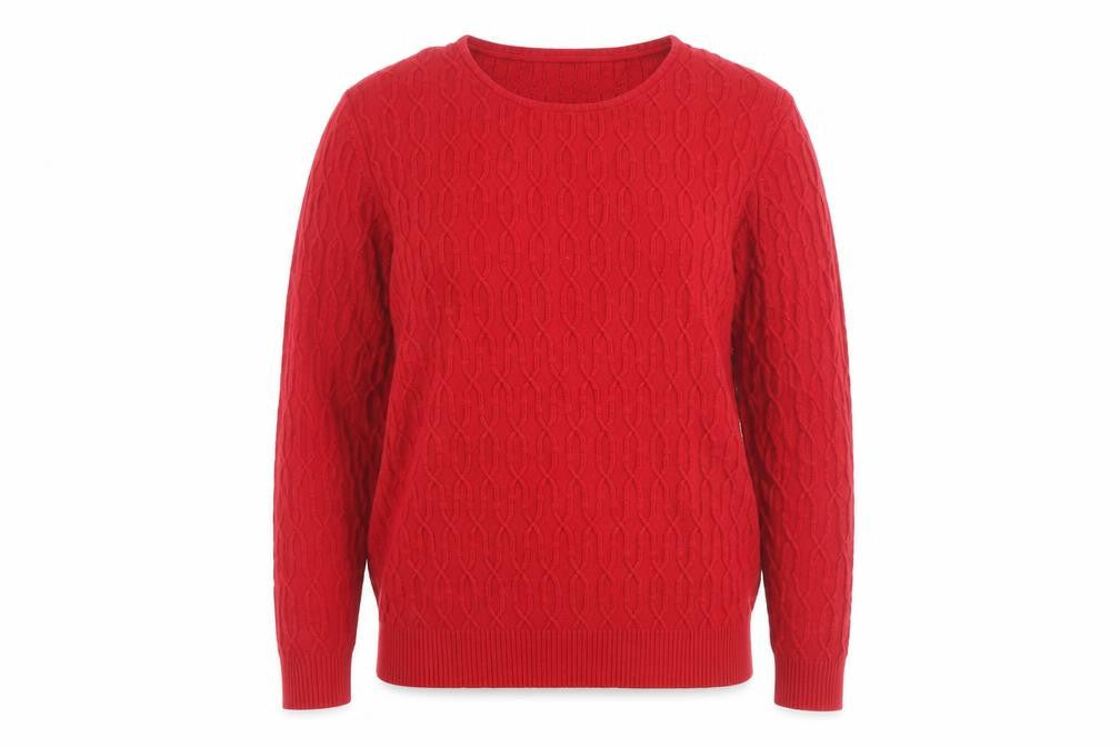 CC Red Cable-Knit Crew Neck Men's S Pullover Jumper