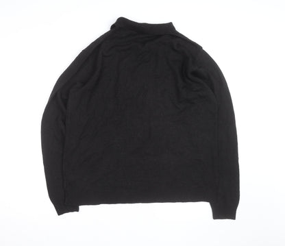 BoohooMAN Men's Black XL Long Sleeve Collared Knit Polo Shirt