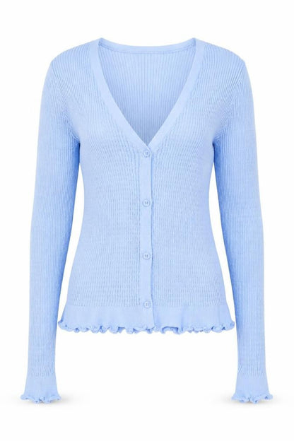 MNG Women's Blue V-Neck Knit Button Cardigan Size L