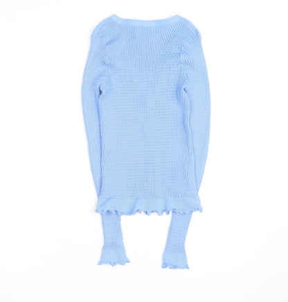 MNG Women's Blue V-Neck Knit Button Cardigan Size L