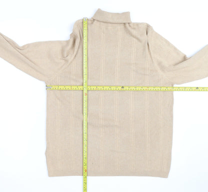Marks and Spencer Men's Beige Roll Neck Cotton Blend Jumper M
