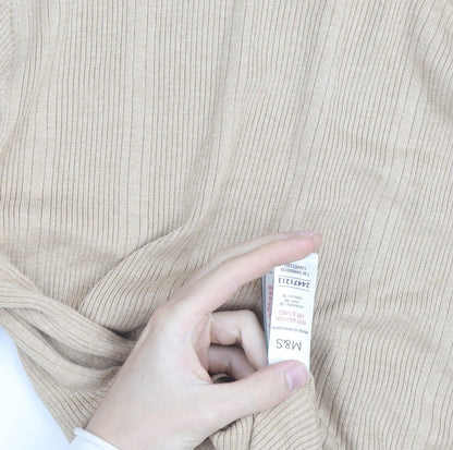Marks and Spencer Men's Beige Roll Neck Cotton Blend Jumper M
