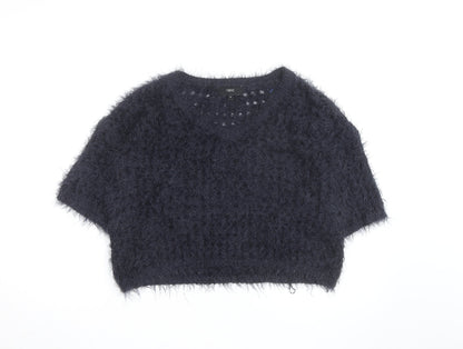 Next Women Navy Fluffy Knit Short Sleeve Pullover Jumper Medium