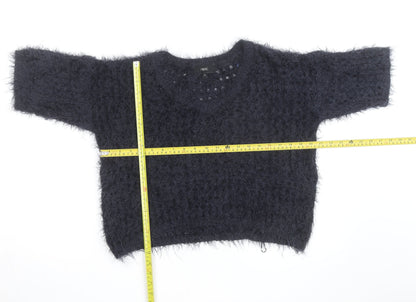 Next Women Navy Fluffy Knit Short Sleeve Pullover Jumper Medium