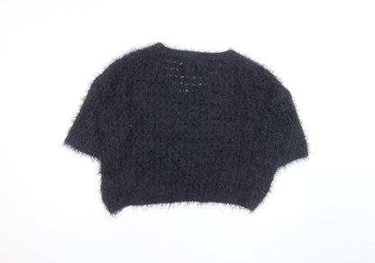 Next Women Navy Fluffy Knit Short Sleeve Pullover Jumper Medium