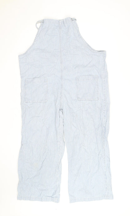 Monki Women's Blue Striped Wide-Leg Denim Overalls M