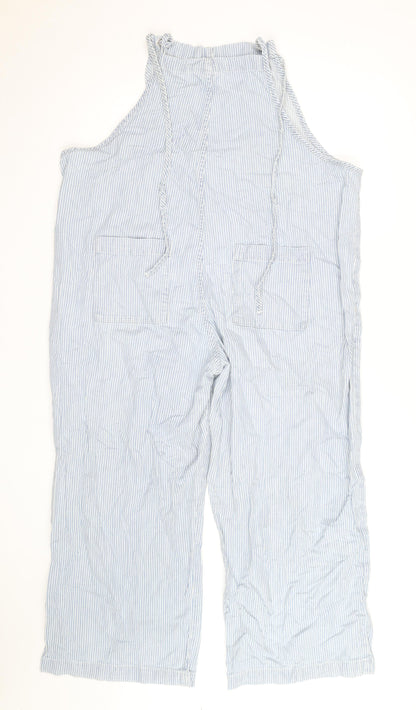 Monki Women's Blue Striped Wide-Leg Denim Overalls M