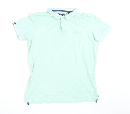 Superdry Men Mint Green Cotton Short Sleeve Polo Shirt L
