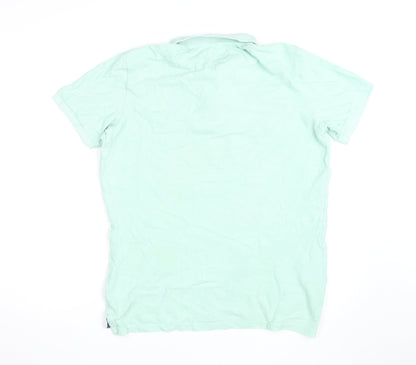 Superdry Men Mint Green Cotton Short Sleeve Polo Shirt L