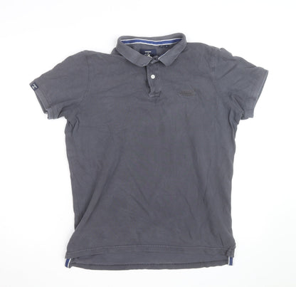 Superdry Men's Grey Cotton Polo Shirt L Classic Fit