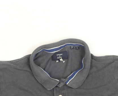 Superdry Men's Grey Cotton Polo Shirt L Classic Fit