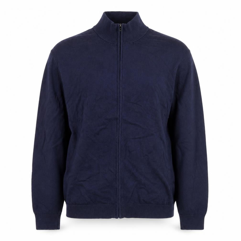 MNG Men’s Blue Full Zip Cotton Jumper Size M Mock Neck