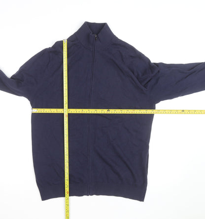 MNG Men’s Blue Full Zip Cotton Jumper Size M Mock Neck