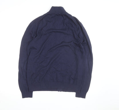 MNG Men’s Blue Full Zip Cotton Jumper Size M Mock Neck