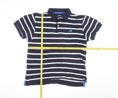 Raging Bull Men's Navy Blue Striped Cotton Polo Shirt Size M