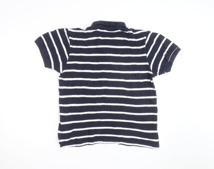 Raging Bull Men's Navy Blue Striped Cotton Polo Shirt Size M