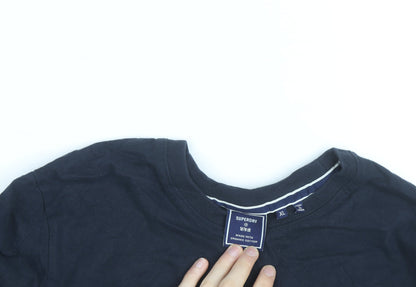 Superdry Men's Navy Blue Long Sleeve Organic Cotton Crew Neck Top XL