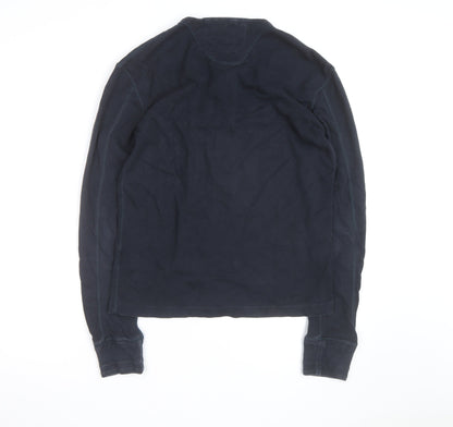 Superdry Men's Blue Henley Long Sleeve Cotton Top Size L