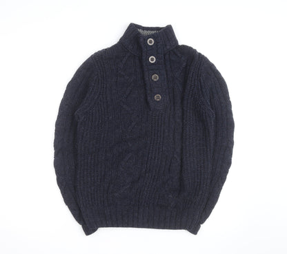 Next Men’s Blue Cable-Knit Henley Jumper L Wool Blend