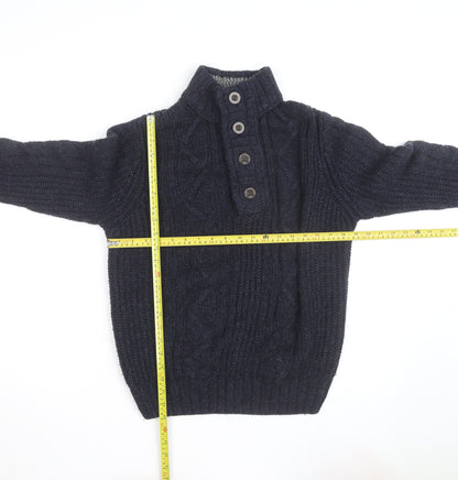 Next Men’s Blue Cable-Knit Henley Jumper L Wool Blend
