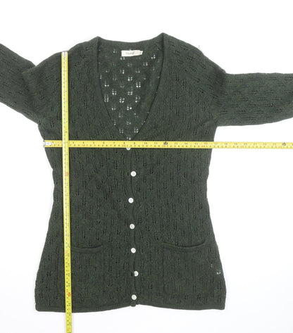 Howies Women Green Lambswool Open Knit Cardigan Size 10