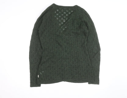 Howies Women Green Lambswool Open Knit Cardigan Size 10