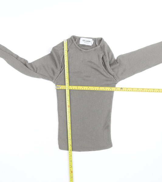 Collusion Women Grey XS Ribbed Slim Fit Long Sleeve Jumper