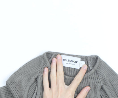 Collusion Women Grey XS Ribbed Slim Fit Long Sleeve Jumper