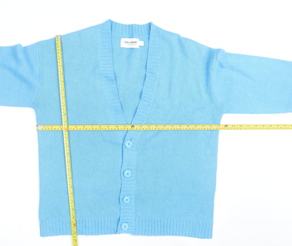 Collusion Men Blue Acrylic V-Neck Cardigan S Regular Fit