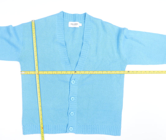 Collusion Men Blue Acrylic V-Neck Cardigan S Regular Fit