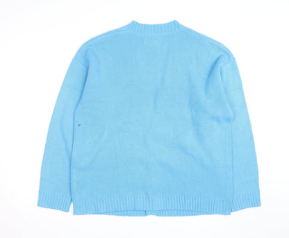 Collusion Men Blue Acrylic V-Neck Cardigan S Regular Fit