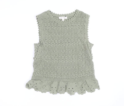 Greige Women Green Crochet Sleeveless Knit Cotton Vest M