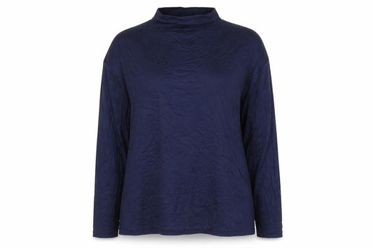 Front view of Jaeger Women Blue Roll Neck Long Sleeve Viscose Jersey Blouse, size 18