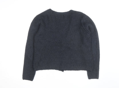 PIECES Unisex Black XL Chunky Knit V-Neck Cardigan