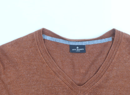 Jeff Banks Men's Brown Acrylic V-Neck Jumper XL Regular Fit