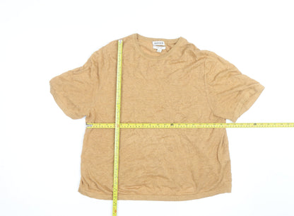 Jaeger Men's Beige Pure Linen Short Sleeve Crew Neck T-Shirt L