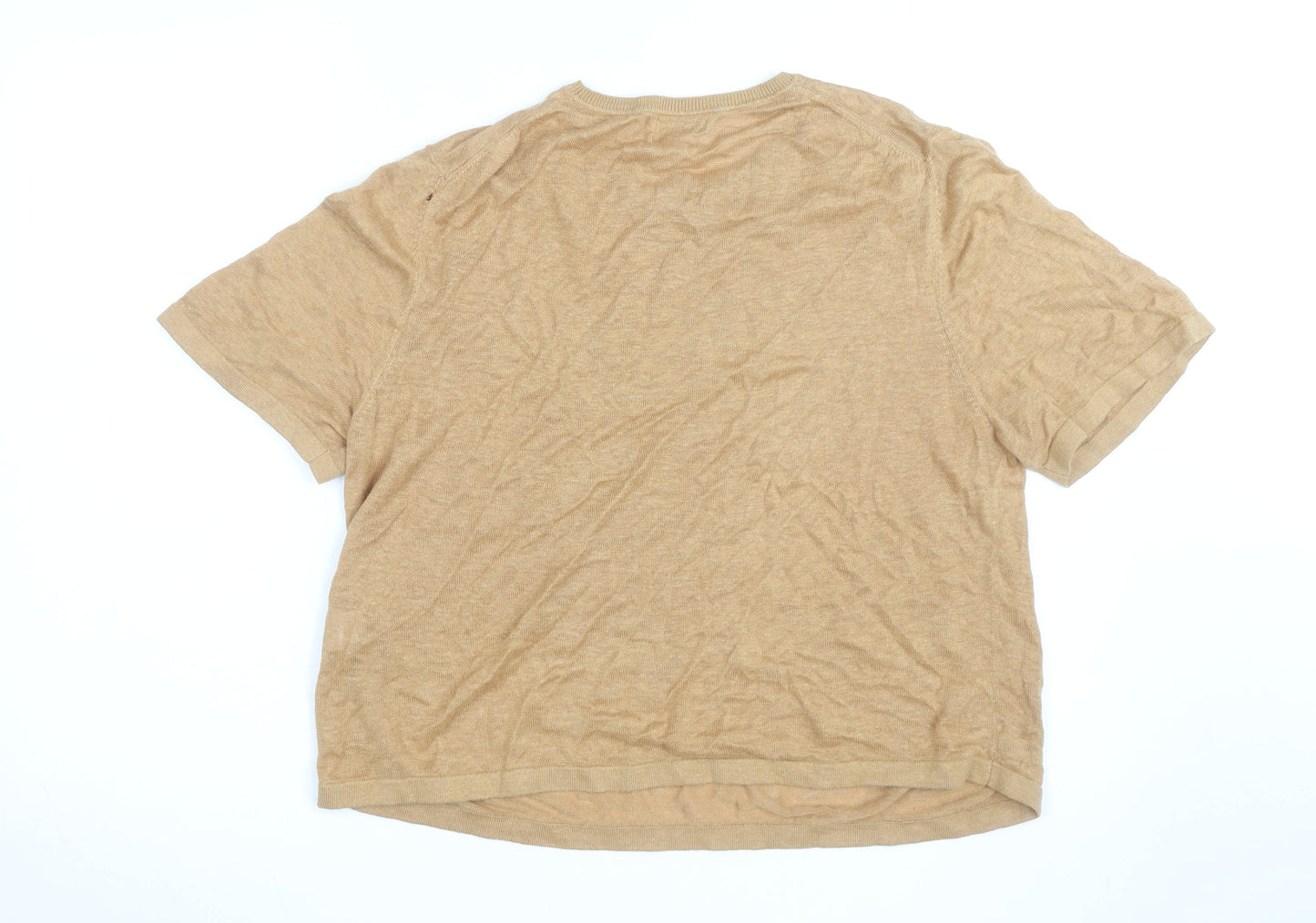 Jaeger Men's Beige Pure Linen Short Sleeve Crew Neck T-Shirt L