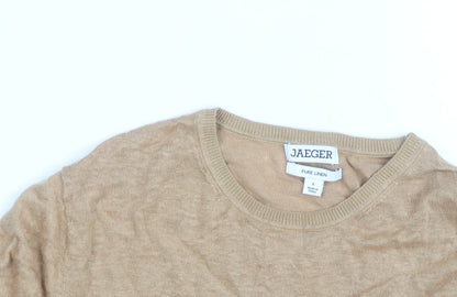 Jaeger Men's Beige Pure Linen Short Sleeve Crew Neck T-Shirt L