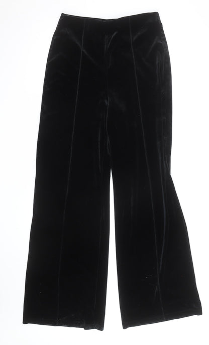 Mango Women Black Velvet Wide-Leg Trousers Size M