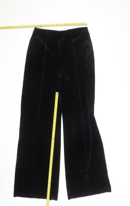 Mango Women Black Velvet Wide-Leg Trousers Size M
