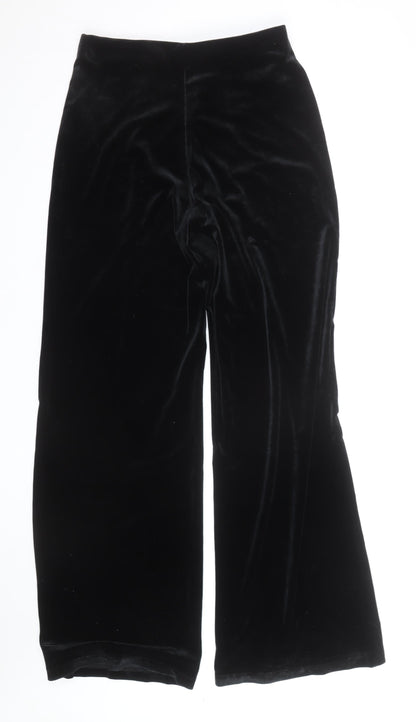 Mango Women Black Velvet Wide-Leg Trousers Size M
