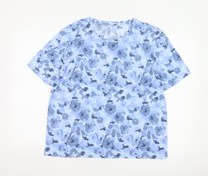 Marks and Spencer Womens Blue Floral T-Shirt Size 14 Polyester Short Sleeve