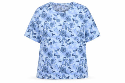 Marks & Spencer Womens Blue Floral T-Shirt Size 14 Polyester Short Sleeve