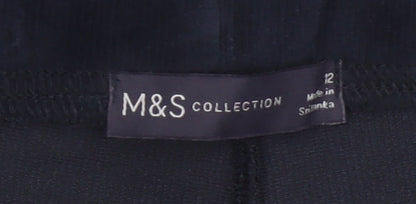 Marks and Spencer Women Blue Velvet Leggings Size 12 Slim Fit