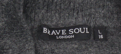 Brave Soul Women's Grey Roll Neck Knit Jumper Size 16