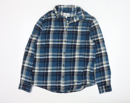 Marks and Spencer Men's Blue Plaid Flannel Cotton Long Sleeve Button-Up Shirt L Regular