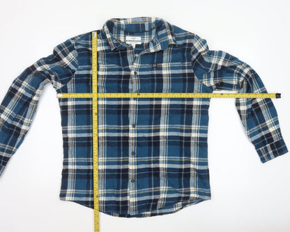 Marks and Spencer Men's Blue Plaid Flannel Cotton Long Sleeve Button-Up Shirt L Regular
