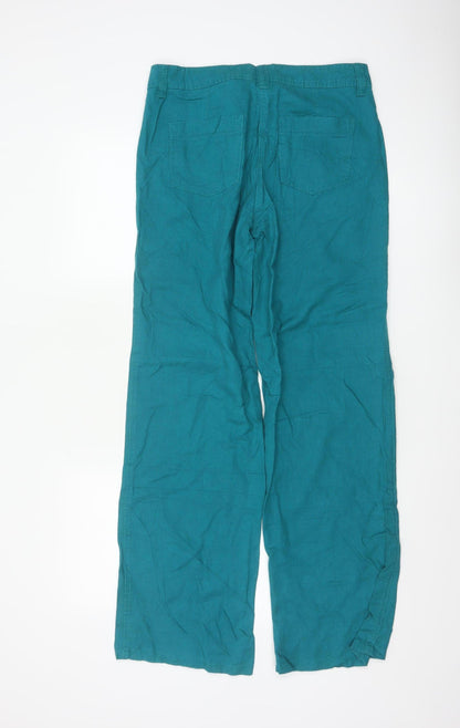 Marks and Spencer Women Blue Linen Wide-Leg Trousers Size 10 Tall